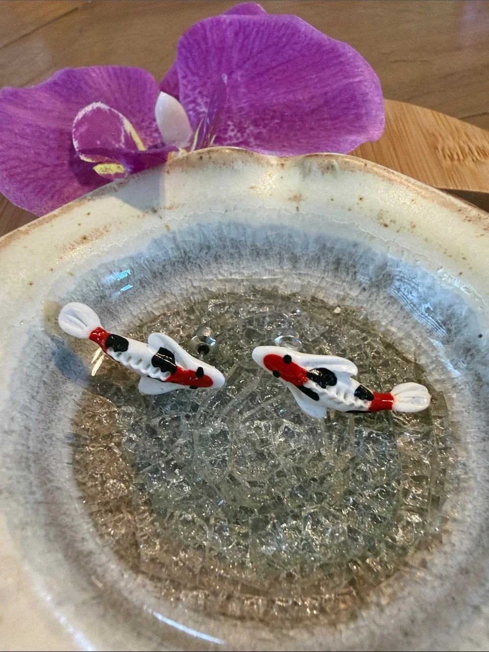 Girls' Koi Fish Stud Earrings in White, Black & Red